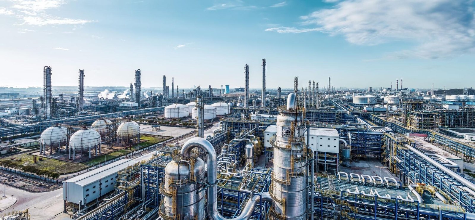 Industrial complex with stainless steel piping, possibly a facility for a stainless steel supplier in Pune.