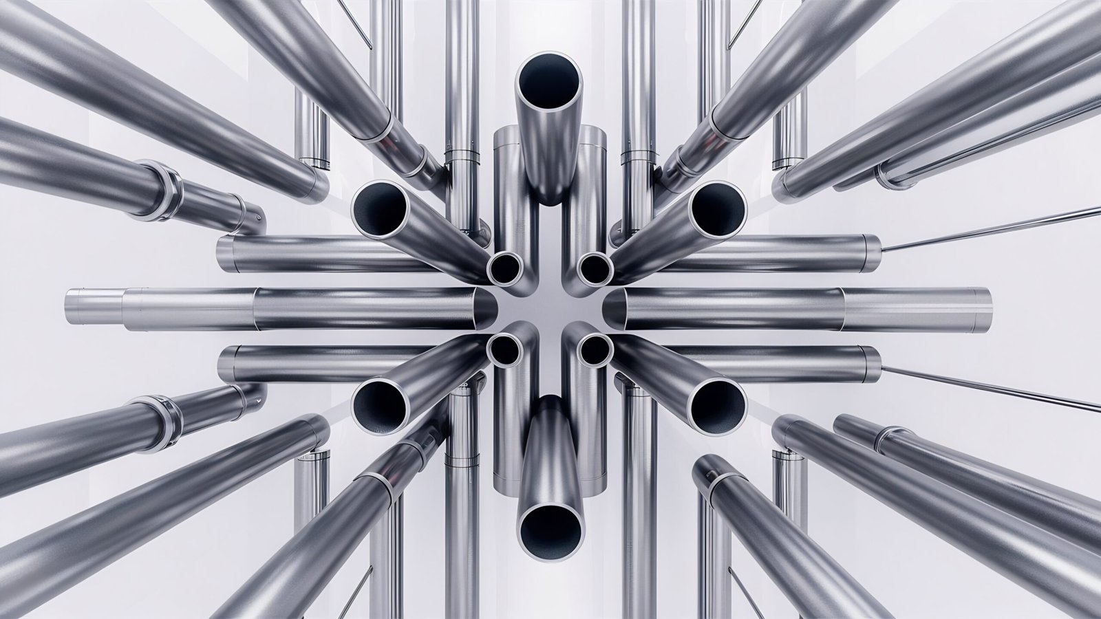 Super Duplex steel pipes arranged in a radial pattern