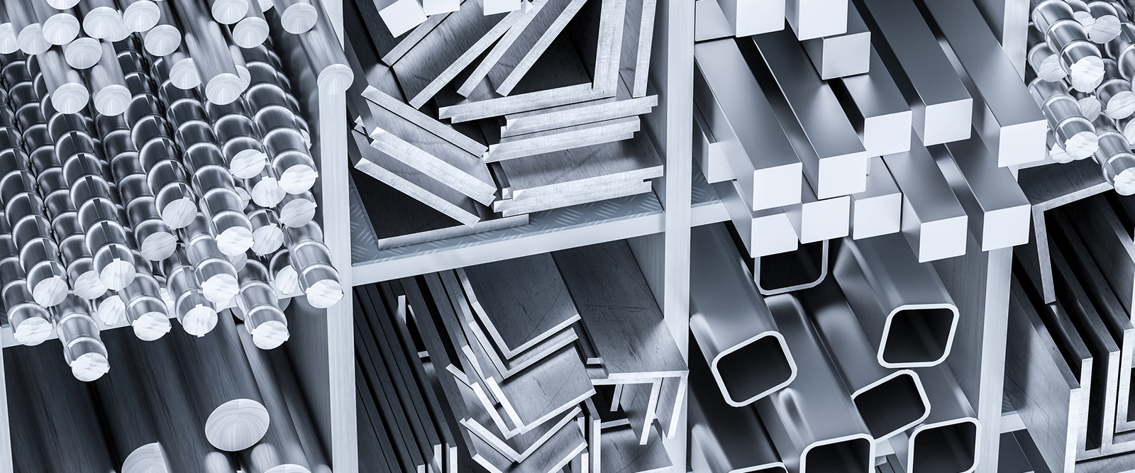 Assortment of stainless steel pipes, bars, and sheets